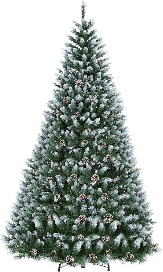 7.5FT Pre-Lit Artificial Christmas Tree with 550 Warm White LEDs, Mixed Pinecone Decor, Sturdy Metal Base - Green Premium Holiday Tree for Home, Office & Parties (1042 Tips)