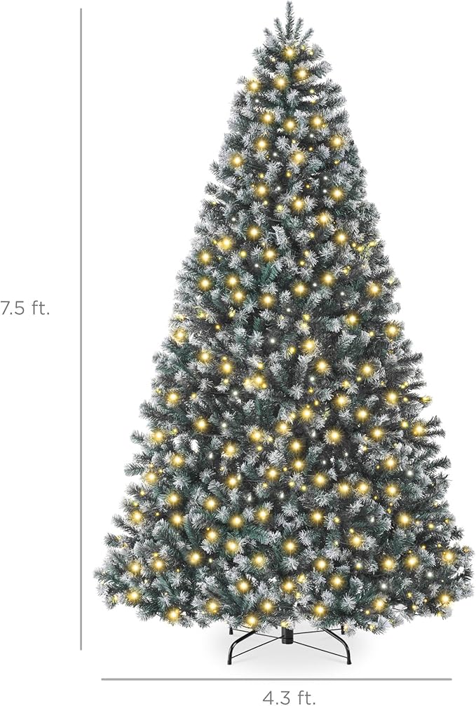 Best Choice Products Artificial Frosted Christmas Tree, 7.5ft Premium Pre-Lit Realistic Spruce Holiday Décor w/Dense Branches, Metal Base – Blue Spruce