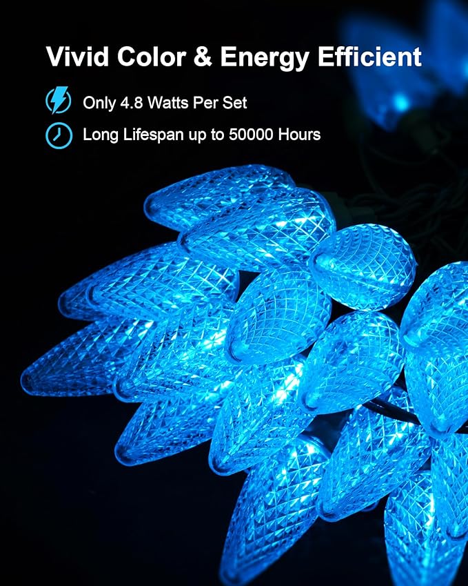 C9 Led Christmas String Lights Outdoor, 33.3ft 50 LED Waterproof Decorative Light Strand, Extendable Green Wire String Lights for House, Christmas Tree, Patio, Party Decoration, Turquoise