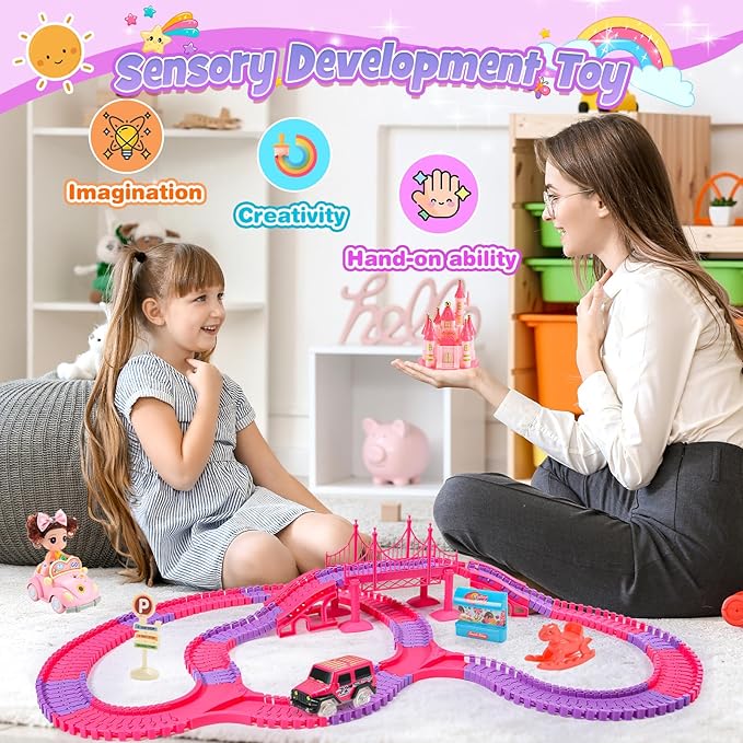 Princess Toys: 258pcs Toys for 3 4 5 6 Year Old Girls Kids Car Track Set with Doll Caslte Car 4 Year Old Girl Birthday Gifts for Toddler Girls Age 3-5 3-6