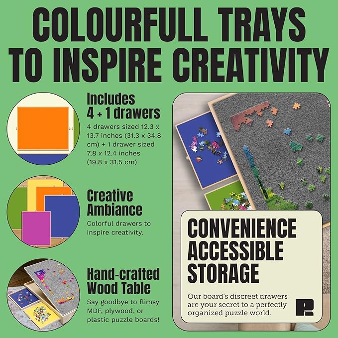 Puzzle Ready Puzzle Board with Tilting Drawers & Cover Mat - 1500-Piece Wooden Jigsaw Puzzle Table - 36″ x 27″ Portable Board with 3 Tilting Angles & Felt Working Surface