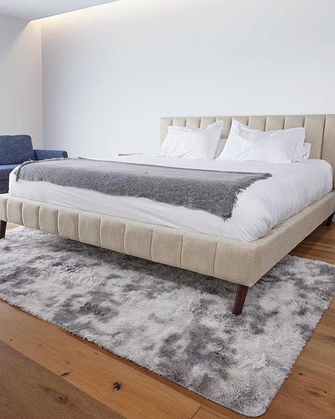 Ophanie 4x6 Tie-Dyed Grey&White Area Rugs for Bedroom Living Room, Fluffy Shag Large Fuzzy Plush Soft Throw Rug, Gray Large Shaggy Floor Big Carpets, Kids Home Decor Aesthetic, Nursery