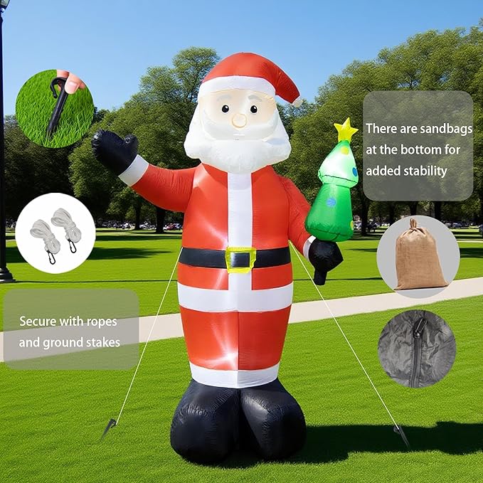 8FT Inflatable Santa Claus Outdoor Christmas Decoration - Blow Up Santa Claus with Built-in LED Lights for Garden Lawn