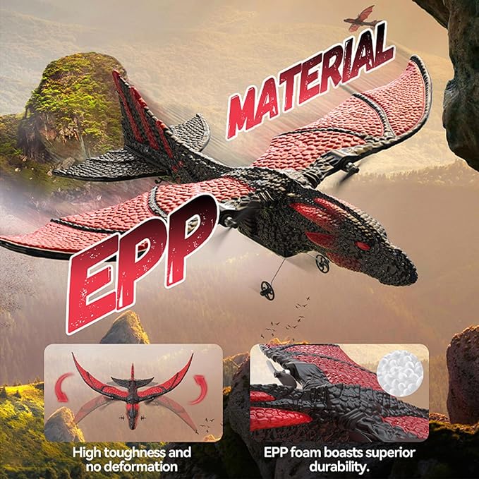 DEERC RC Dragon Plane for Kids Adult Remote Control Airplane Toy, 2CH 6-axis Easy to Fly Foam Aircraft for Boys Beginner 8-12, Glider Stabilizer RTF Stunt Jet