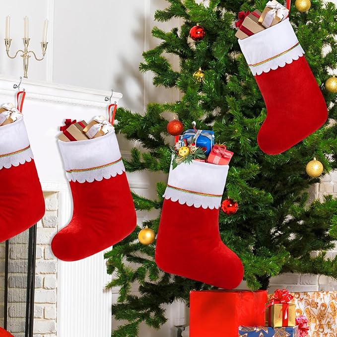36 Pack Red Felt Christmas Stockings Bulk 18" Xmas Fireplace Hanging Stockings Christmas Holiday Decoration Stockings Party Favors Stockings for Xmas Decoration