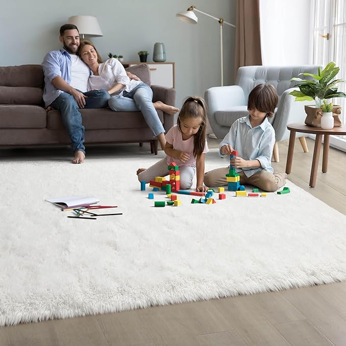 5x8 Fluffy Soft Cream White Rug for Living Room Bedroom, Large Area Rugs Super Soft Shaggy Carpet for Classroom Kids Babys Playroom Toddler Nursery Dorm Home Decor, Modern Indoor Non Slip Rug
