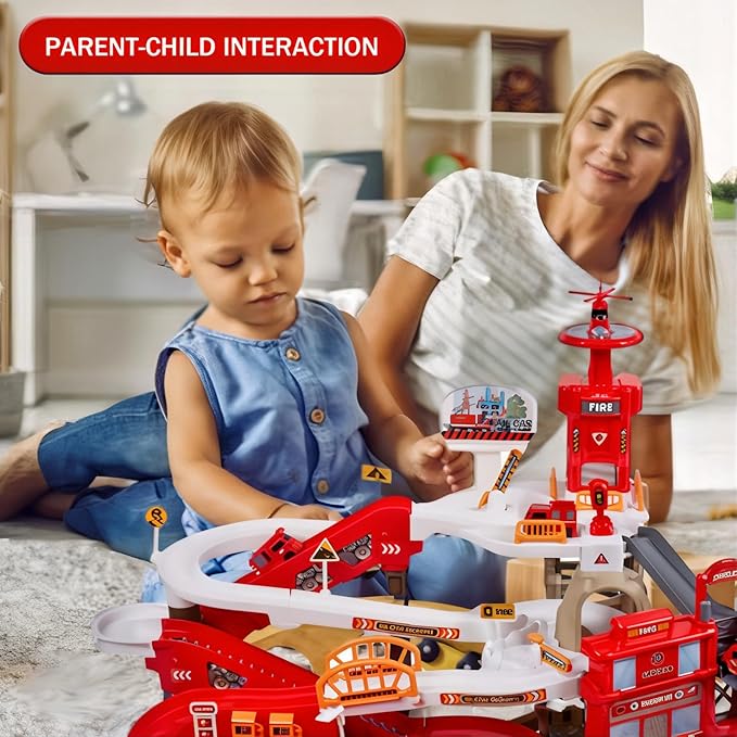 Construction Vehicle Toys Race Car Track for Kids Age 3-8 Train Set Best Birthday Gift with 4 Mini Engineering Cars