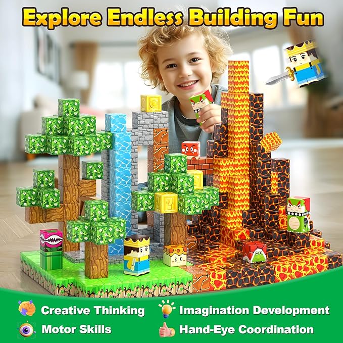 100PCS Magnetic Blocks Magnetic Building Blocks Sensory Toys for Kids Ages 3-5 6-8 8-12 Kids Game Toys for 3+ Year Old Boys & Girls, 3 4 5 6 7 8 9 10 Year Old Boy Birthday Gifts