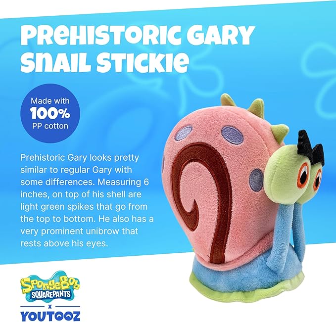 Youtooz Prehistoric Gary The Snail Stickie Plush 6", Cute Spongebob Squarepants Snail Toy Collection
