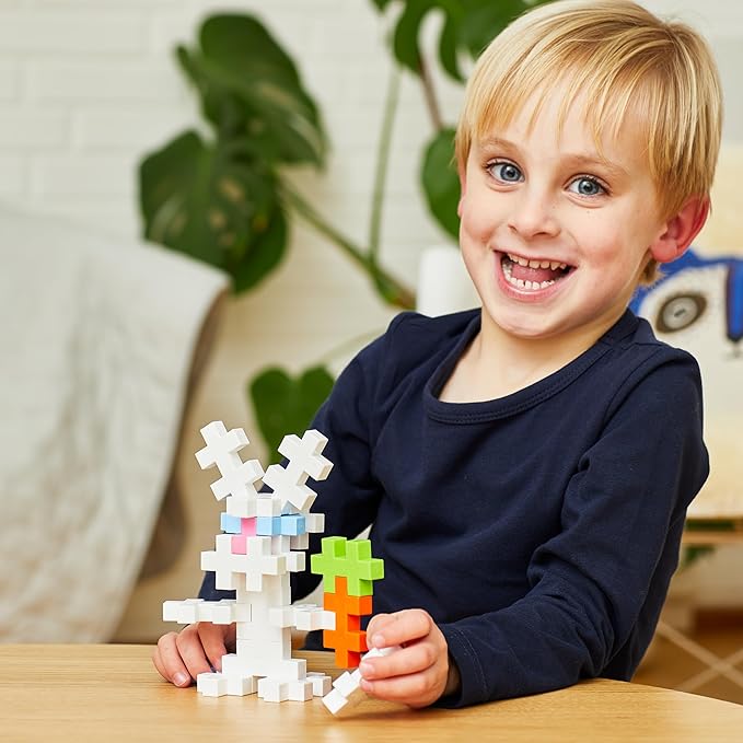 PLUS PLUS Big - 15 Piece Bunny Tube- Construction Building Stem/Steam Toy, Interlocking Large Puzzle Blocks for Toddlers and Preschool