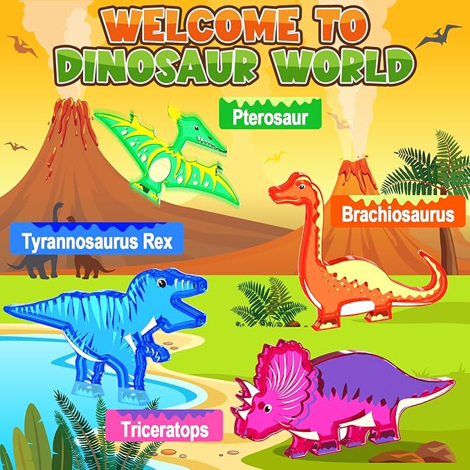 Dinosaur Toys Magnetic Tiles Lava Dinosaur World Set - Magnetic Blocks Building Toys for Kids 3-5 5-7 Girls Boys Toys Age 4-6 6-8, Classroom Must Haves Toddler Sensory Toys for 3+ Year Old Kids Toys