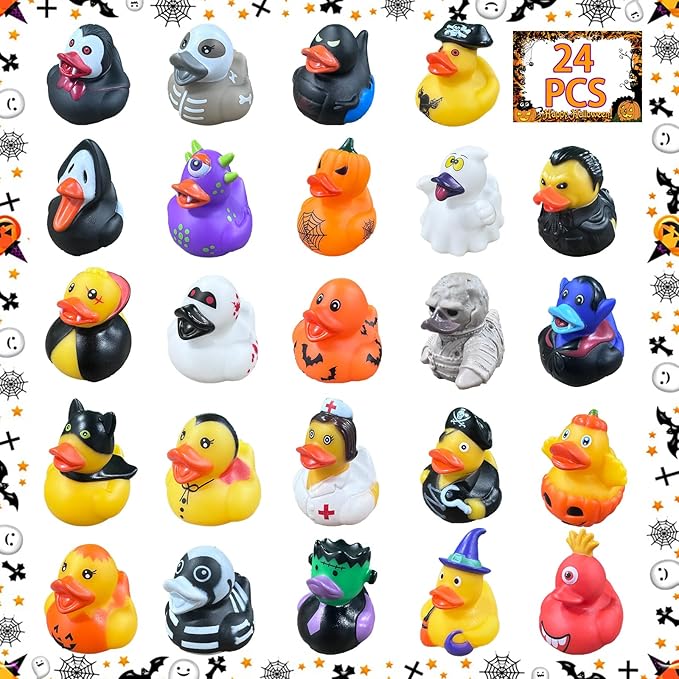 24 Pcs Halloween Rubber Ducks,Halloween Ducks Bath Toys for Kids,Halloween Party Favors Supplies,Goodie Bags Fillers Stuffers for Halloween Decor,Baby Showers,Birthday Gifts(Halloween)