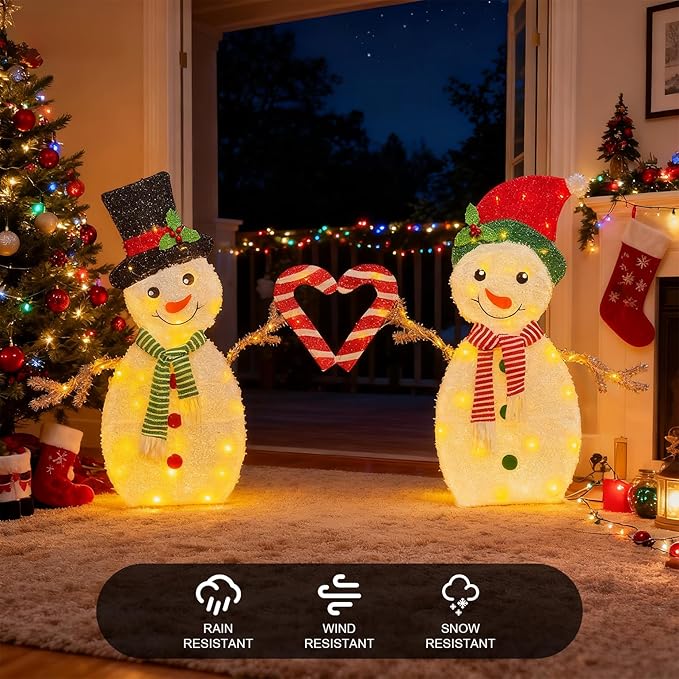 2D Lighted Snowman Christmas Decorations,42 Inch Lighted Up Christmas Outdoor Decoration with 80 Warm White LEDs, 3-Piece Set Xmas Festive Holiday Decor for Indoor Home Garden Patio Yard -Snowman