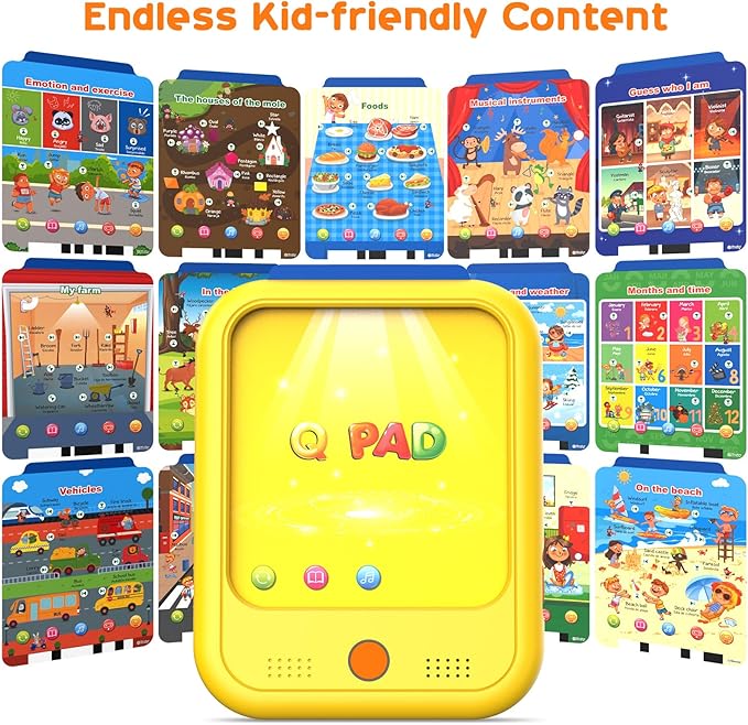 Kids Learning Tablet Educational Learning Pad for Toddlers 2-5 to Learn Alphabets, Numbers, Foods, Time, Music, Vehicles,Tablet Toy for Toddlers Ages 2 3 4 5 6 Years Old Yellow