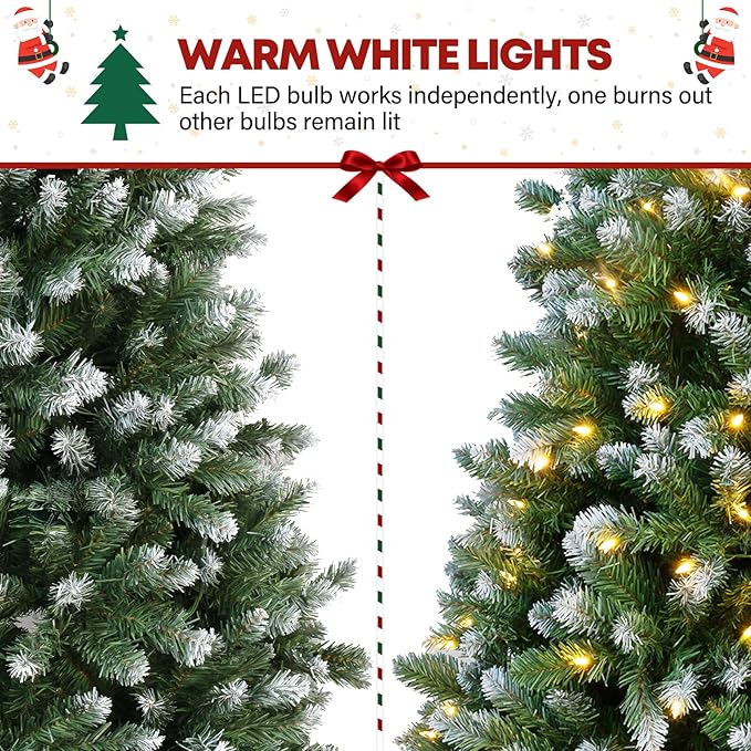 7.5 ft Lighted Artificial Christmas Tree, 350 Warm White Lights, 1446 PVC Branch Tips, Premium Stand, Easy Assembly for Indoor Holiday Decorating