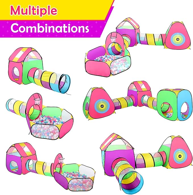 7PC Play Tent for Baby with 1 Ball Pit, 3 Kids Tents and 3 Tunnels, Large Indoor/Outdoor Playhouse, Boys & Girls Birthday Gift or Toy Playset, Target Game