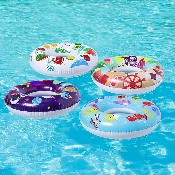FindUWill 6 Pack Pool Floats Kids, Pool Swim Tubes Rings(4 Pack) - 4Pcs Inflatable Big Floaties Beach Swimming Toys with 2Pcs Beach Balls for Adults Raft Floaties Toddlers