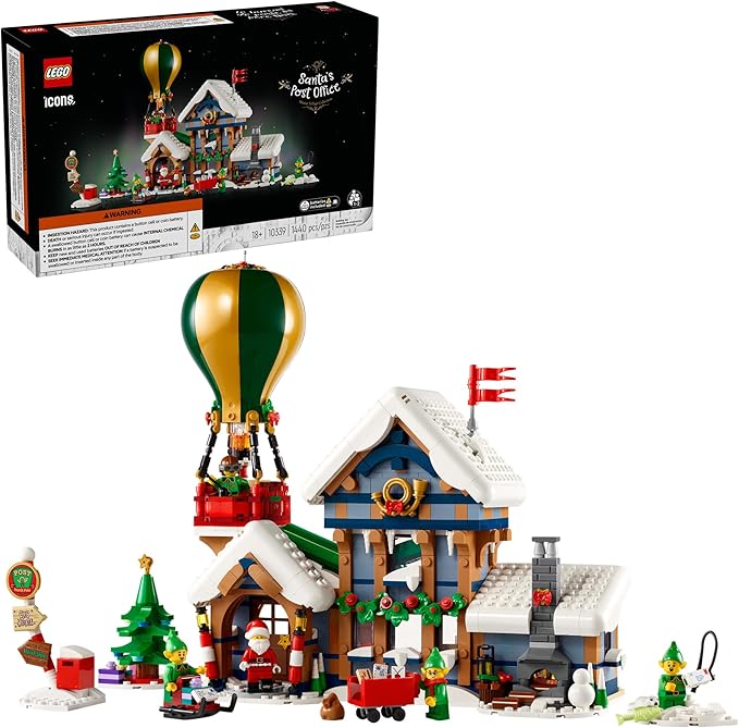LEGO Icons Santa's Post Office Building Set for Adults - Christmas Village Decoration for Home - Includes Santa Minifigure, 4 Elves Minifigures, and More - Gift Idea for Men and Women - 10339