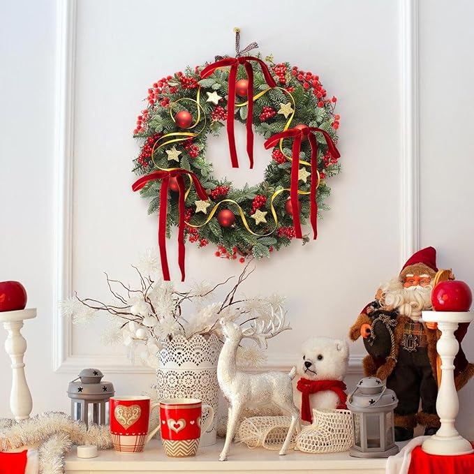 24Pcs Velvet Ribbon 5 x 7 Inch Christmas Ribbon 3/8 Inch Wide Christmas Bows Vintage Velvet Bows for Christmas Tree Red Bows for Christmas Tree Decorations