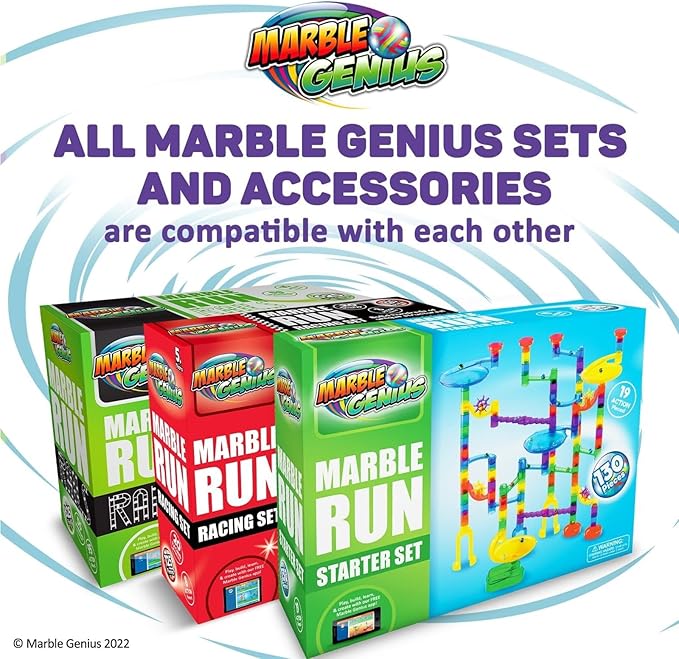 Marble Genius Marble Run - 130 Complete Pieces Maze Track Easter Toys for Adults, Teens, Toddlers & Kids Aged 4-8 Years Old, (80 Translucent Marbulous Pieces + 50 Glass-Marble Set), Starter Set
