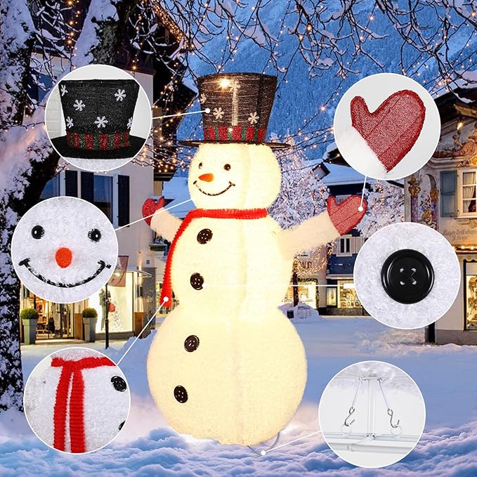 Alupssuc 4ft Pop-Up White Snowman, Large Outdoor Decor Collapsible with Warm-White Lights and Snow Velvet Appearance, Perfect for Outdoor/Indoor Christmas Holiday Garden Yard Decoration