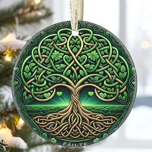 3.5 Inch Ceramic Christmas Tree Ornament, Tree of Life Christmas Ornaments, Heirloom Keepsake, Gift Exchange, Gift Idea, Bauble Present - Green Tree