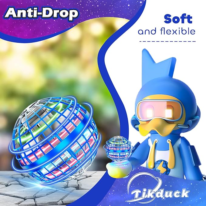Tikduck Flying Orb Ball 2025 Toys Soaring Hover Pro Boomerang Galactic Fidget Cool Magic Hand Controlled Mini Drone Cosmic Globe Spinner Safe for 6 7 8 9 10+ Year Old Kids Outdoor Toys (Blue-Silver)