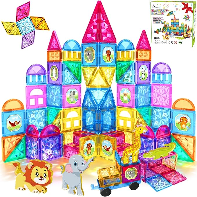 Jasonwell Magnetic Tiles Kids Magnetic Blocks 110PCS Building Sets 3D Magnet Tile Building Blocks Toy Construction Educational STEM Toys Gifts for Toddlers Boys Girls 3 4 5 6 7 8 9 10 + Year Old