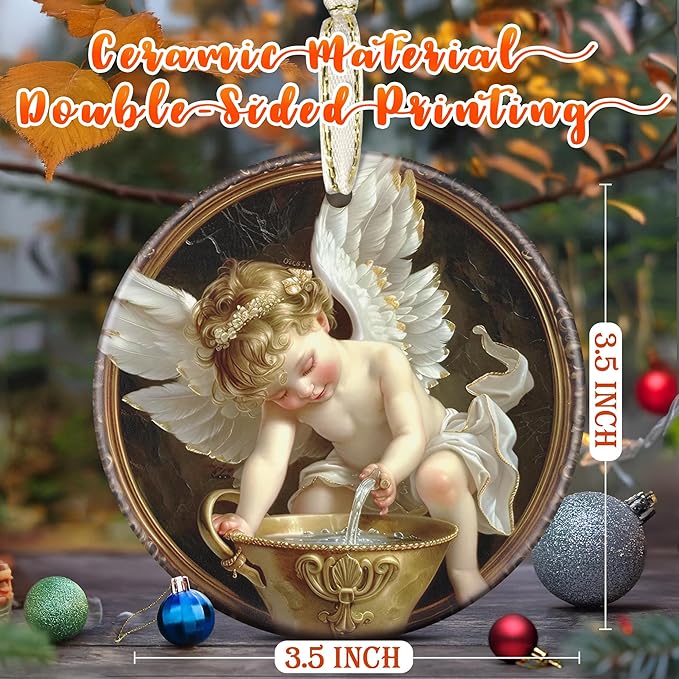 3.5" Ceramic Christmas Ornaments, Christmas Tree Ornaments, Heirloom Keepsake, Gift Exchange, Gift Idea, Bauble Present - Little Angel