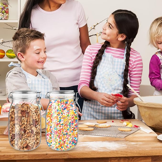 2 Pcs PET Plastic Storage Jar with Clamp Lid Empty Food Storage Container Bottle Large Refillable Canister For Nuts Sugar Coffee Candy Cookie Tea Spices And More (clear, 1650ml/55oz)