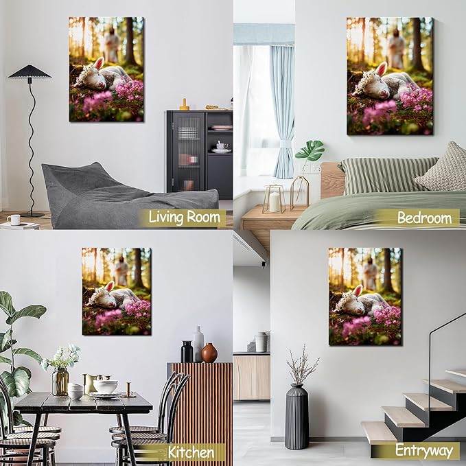 AbcCustomize Jesus Running After Lost Lamb Christian Wall Decor, Religious Wall Decor for Home, Jesus Wall Art Canvas Prints Ready to Hang, Inspirational Christian Art for Prayer Room, Baptism Gift