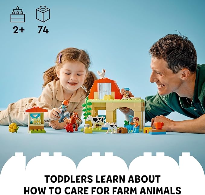 LEGO DUPLO Town Caring for Animals at The Farm Building Toys Playset - Learning, Educational Toys for Toddlers & Preschool, Ages 2+ - Building Blocks for Pretend Play Set W/Animal Figures - 10416