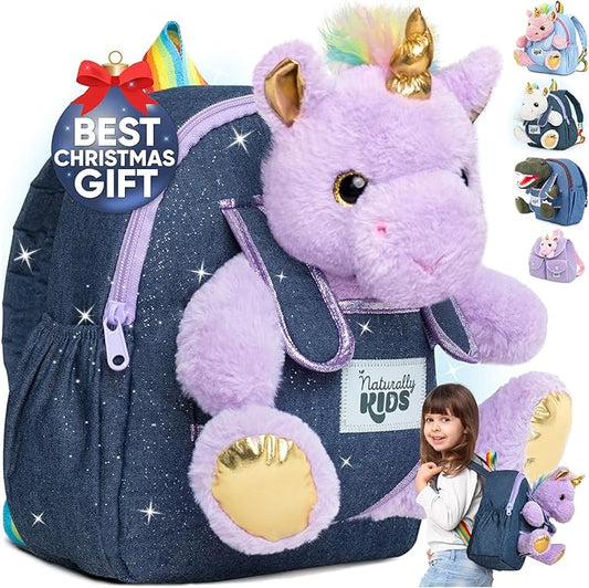 Unicorn Toys for Girls Age 4-6, Unicorn Gifts for 4 Year Old Girl, Birthday Gift 5 Year Old Boy, Small Toddler Backpack Age 2-6 (10’’h) w Detachable Purple Toy, Side&Inner Pockets, Reflective Logo