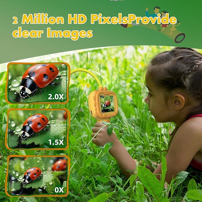 Borescope Camera with Light for Kids | STEM Science Educational Toy for 4 5 6 7 8 9 10 12 Years Old Boys & Girls | Birthday Gift for Outdoor Adventures & Nature Discovery (Orange)