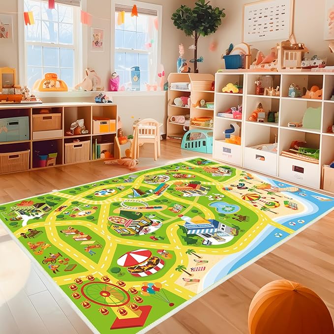 Kids Carpet Car Rug Play Mat for Playroom- 31"x 47" Non Slip Washable Kids Road Rug for Cars- Large Kid Educational Rugs Ideal Gift for Toddler Classroom Boys Girls Bedroom Decor