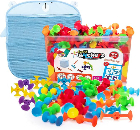 ODELA Genius Suckers 155Pcs Suction Toy Kids Sensory Toys – Baby Toy Suckers Building Toys – STEM Development Sucker Toys for Kids – Colorful Suction Toy for 3 Year Olds – Interactive Bath Toy Set