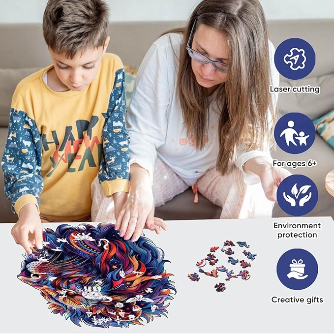 Wooden Puzzles for Adults,Lion Wooden Jigsaw Puzzles 500pcs,15.5x16.7in,Royal,Unique Shape Animal Adult Puzzles,Irregular Wood Puzzles Creative Gift for Adults and Kids Family Game