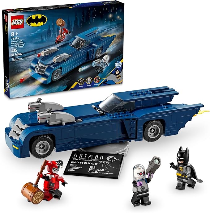 LEGO DC Batman: Batman with The Batmobile vs. Harley Quinn & Mr. Freeze Building Set, Batmobile Toy from The Animated TV Series for Kids, Batman Car Gift for Boys and Girls Ages 8 and Up, 76274