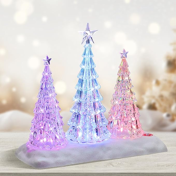 Tabletop Christmas Tree with Light and Music - Battery Operated Crystal Clear Acrylic Christmas Tree Light with 8 Christmas Songs for Tabletop Home Office Holiday Decorations Gift, Multi-Color