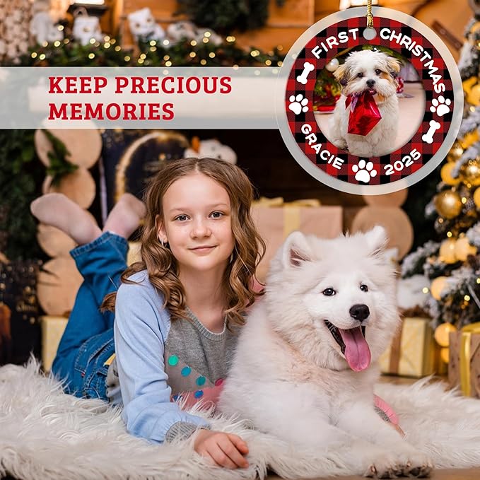 Personalized Dog Christmas Ornaments, Custom Photo & Name 2025 Puppy First, Christmas Holiday Pet Gifts, Dog Lovers, Pet Lovers Gifts for Christmas Tree Decoration
