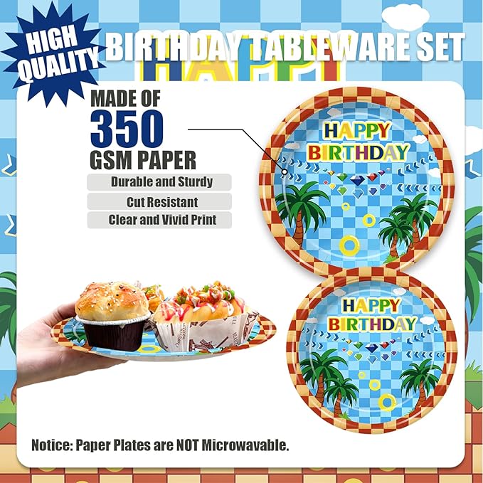 168pcs Cartoon Hedgehog Party Supplies Hedgehog Theme Birthday Decorations Tableware Set Paper Plates and Napkins Serves 24