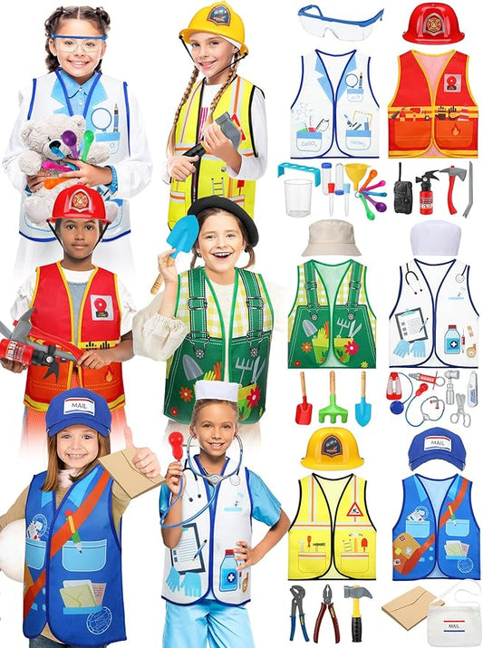 Hungdao 6 Sets Kids Dressing up Costumes Toddler Pretend Play for Age 6-10 Dress up Scientist, Firefighter, Postman, Farmer, Doctor, Engineer