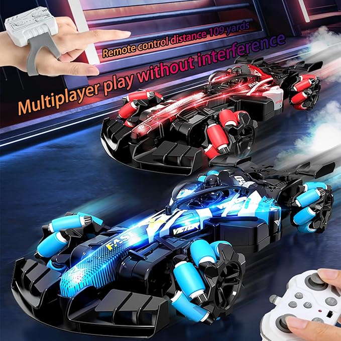 2.4GHz Gesture Sensing Remote Control Car - 360° Spin High Speed Drift F1 Formula Racing, with Spray, Music & Light, 2 Control Mode, Toy for Kids 8-12 Year Birthday Coolest Best Toy (Blue)