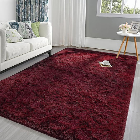 Pettop Fluffy Burgundy Rug for Bedroom Living Room, 6x9 Feet Super Soft Shaggy Plush Fuzzy Rugs for Girls Kids Boys, Non-Slip and Washable Rug for Nursery Classroom, Carpet for Rooms Decor