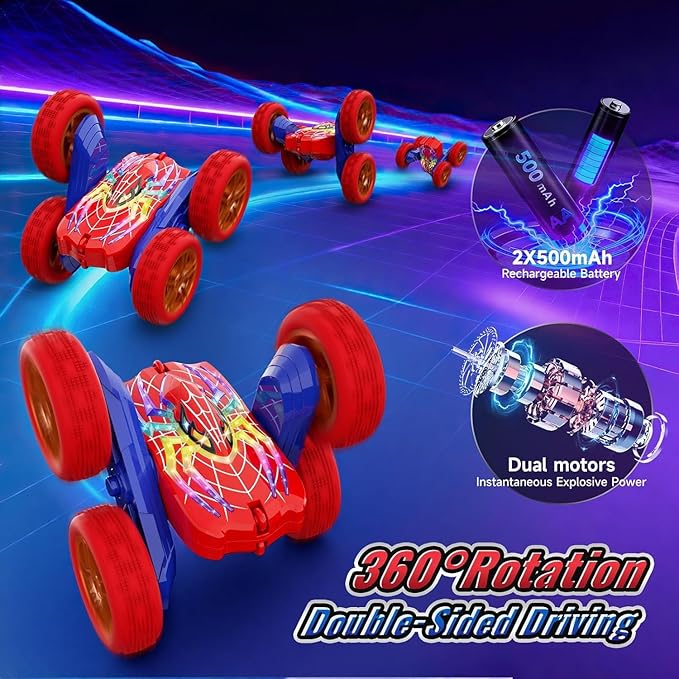 360°Flip Remote Control Car Toys for 3-12 Boy Toys, 4WD RC Cars Double-Sided with Glowing Hero Eyes & Legs, 2.4GHz Drift RC Stunt Race Car, Christmas Birthday Gifts for Boys Age 3 4 5 6 7 8 9 10 11 12