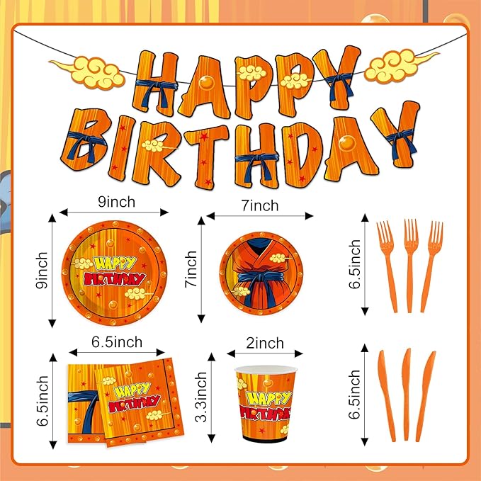 122 Pcs Anime Dragon Theme Party Supplies Cartoon Birthday Party Decorations Disposable Plate Napkin Fork for Anime Party Decoration 20 Sets