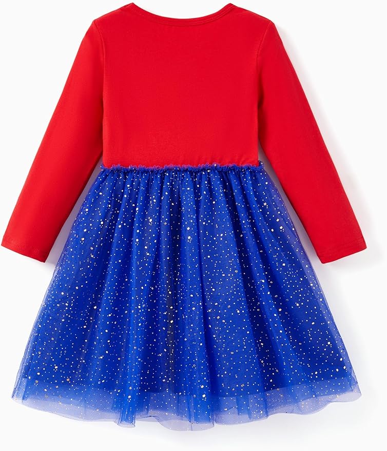 Disney Frozen Elsa Princess Cinderella Ariel Jasmine Rapunzel Baby/Toddler Dress, Ruffle Long-Sleeve Mesh Overlay Tulle Dress