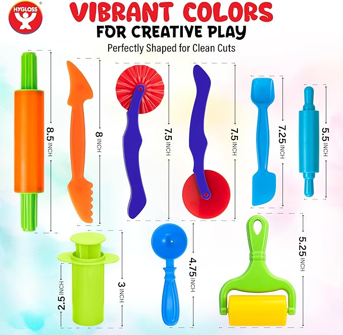 Dough Cutters – 8 Pc Set of Dough Tools for Toddlers and Kids Age 3+ Includes Rollers and Rolling Pins – Preschool Toys & Accessories for Modeling Clay or Sand – Toddler Activities for Kids Ages 3-5