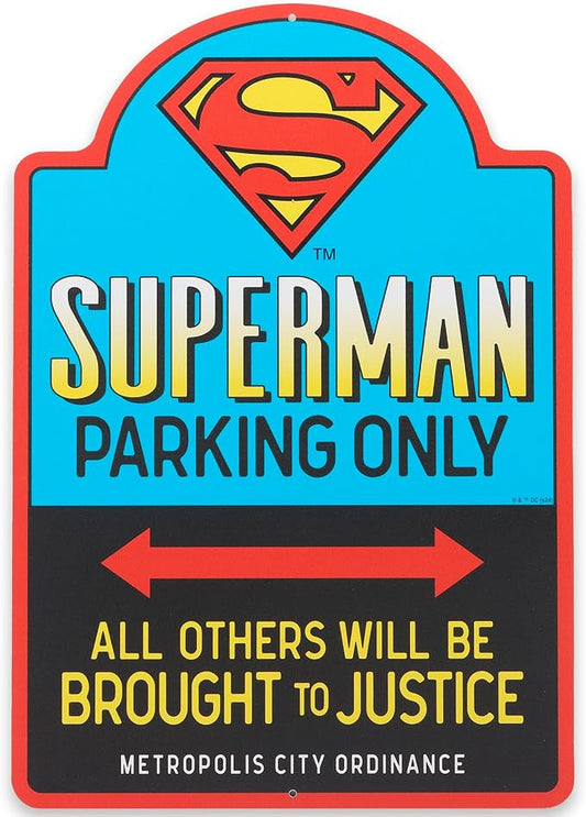 DC Comics Superman Parking Only Metal Sign - Fun Superman Wall Decor for Man Cave or Bedroom