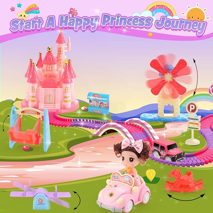 Princess Toys: 258pcs Toys for 3 4 5 6 Year Old Girls Kids Car Track Set with Doll Caslte Car 4 Year Old Girl Birthday Gifts for Toddler Girls Age 3-5 3-6